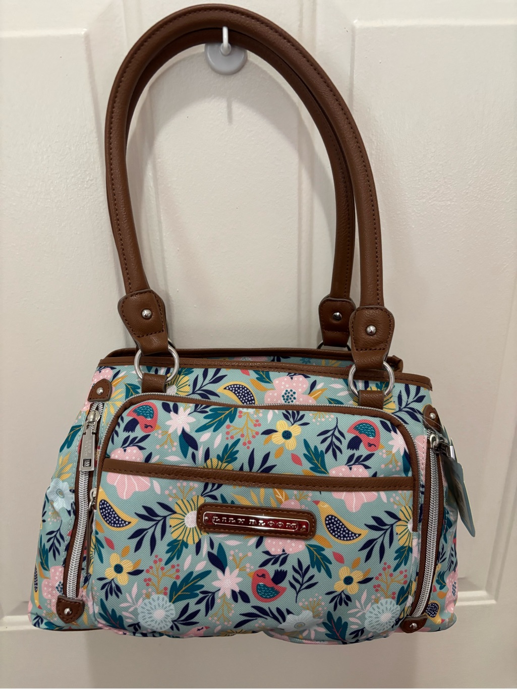 Newlily Bloom Maggie Satchel Fairy Wren Canvas Multi Section Birds Floral Roomy